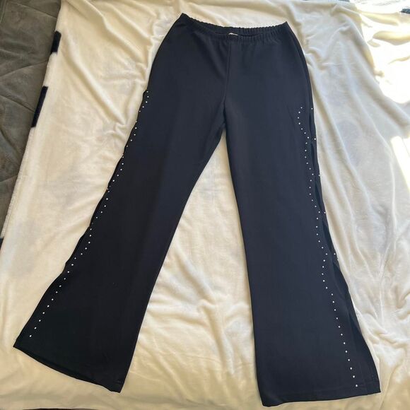 Vintage Y2K Zoey & Beth black cut out silver rhinestone flare pants size large - Picture 5 of 7